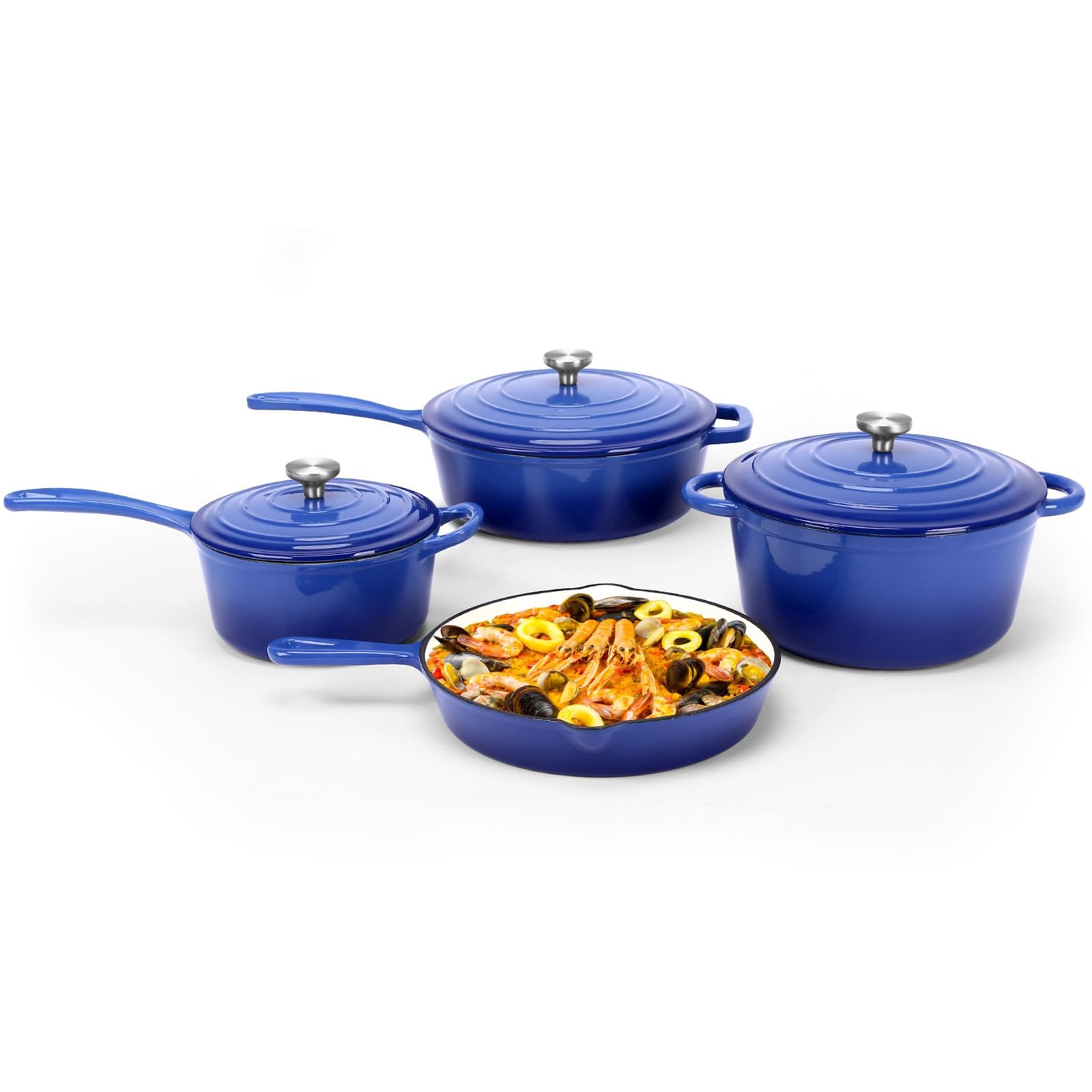 Enameled Cast Iron Cookware Set, 4-Pcs Oven Safe up to 500°F – Versatile Cooking