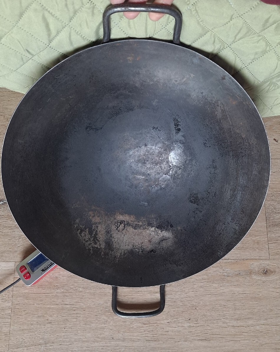 Vintage Commercial Carbon Steel Wok Chinese 17.5″ Welded Handle Industrial Lid