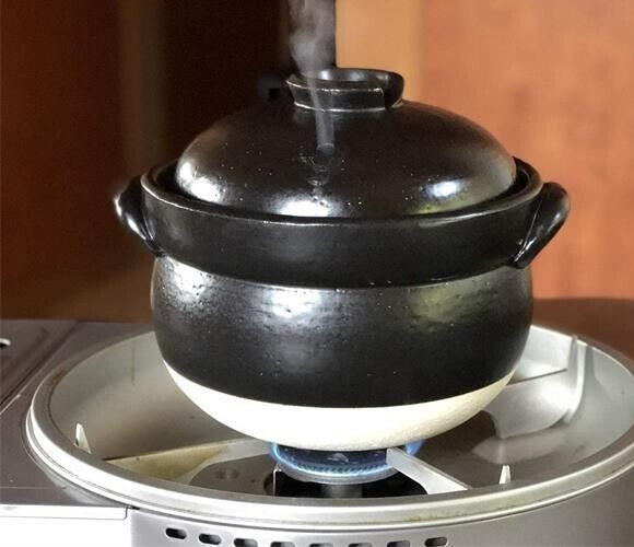 Japanese DONABE Earthen Rice Pot ZEPPIN Banko ware 3 cup/3-go Double Lid