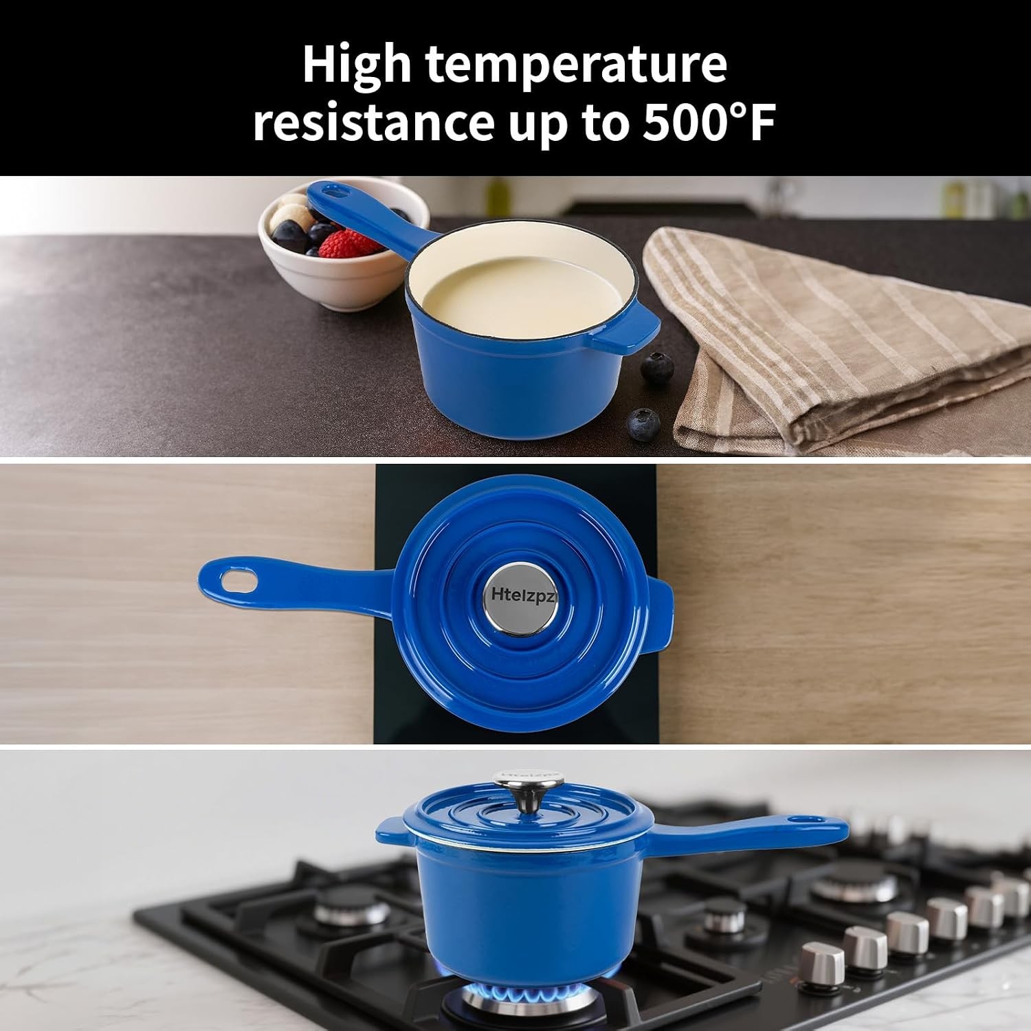 Enameled Cast Iron Sauce Pan with Lid, 1.7 Quart Saucepan with Lid, Small Dutch