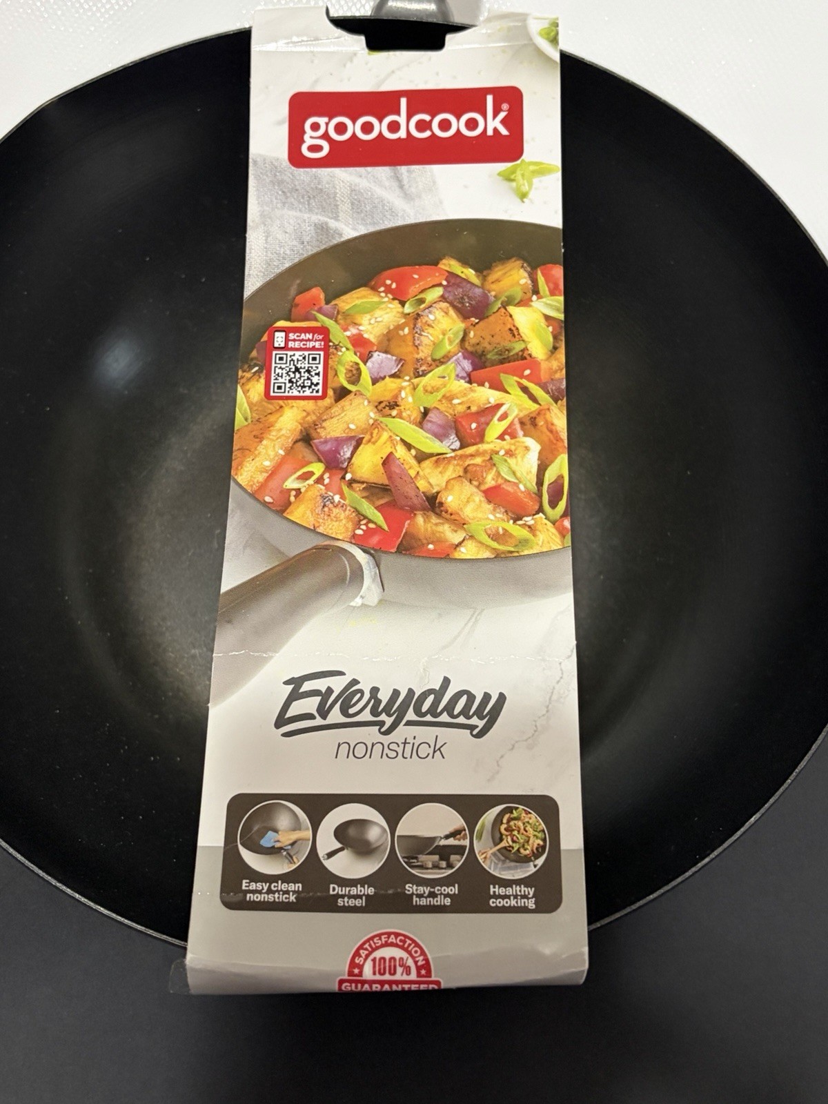 WOK GoodCook Everyday Nonstick Black, Carbon Steel 8 Inch Wok Easy Clean