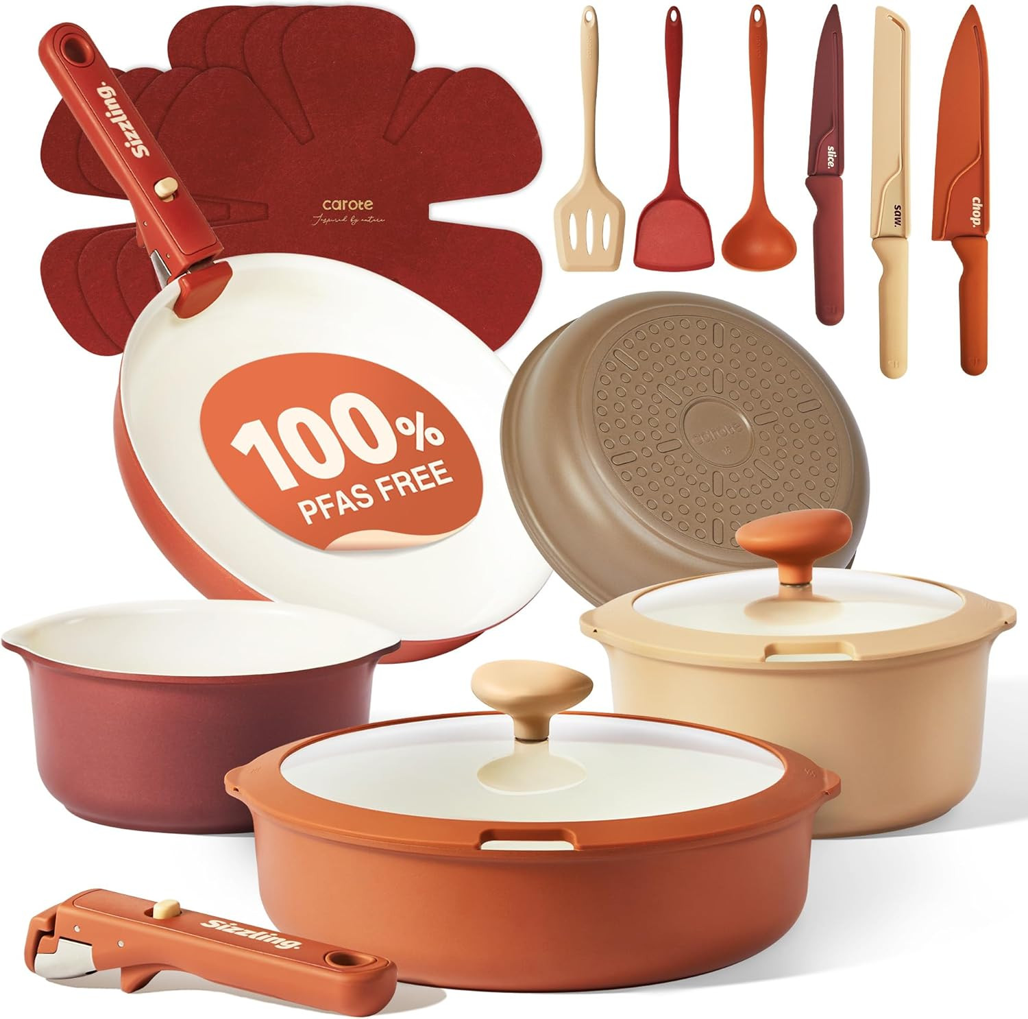 22 Pcs Non-Stick Ceramic Cookware Set with Detachable Handles