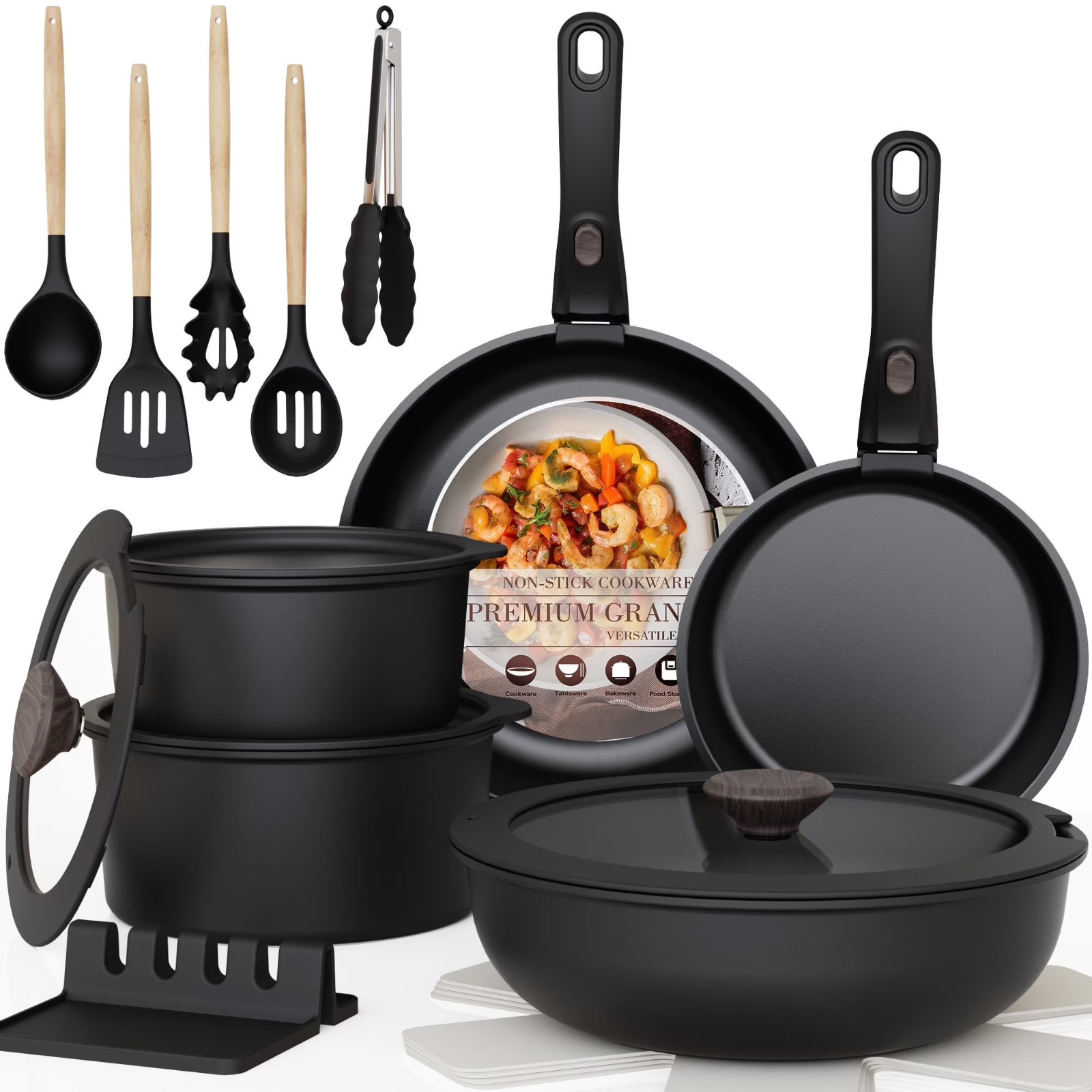 Astercook 20-Piece Nonstick Cookware Set Detachable Handles Induction Stack