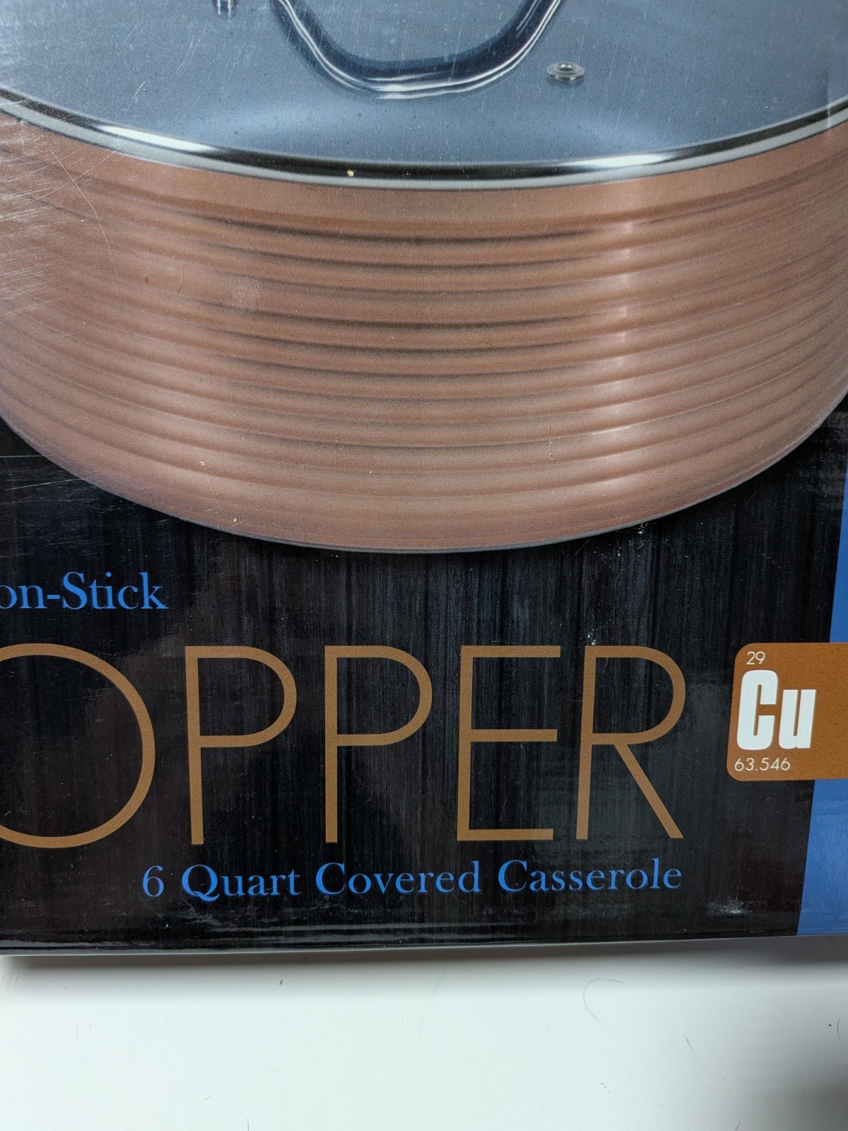 Inspired Home 6 Qt Covered Casserole Copper Non-Stick Pan Glass Lid New Open Box