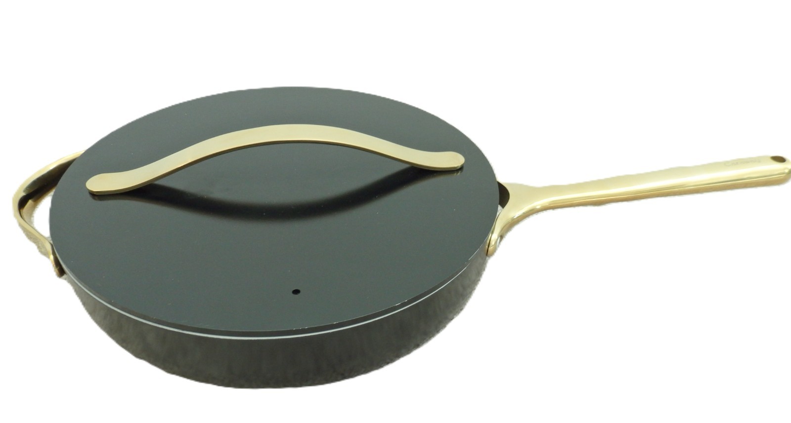 12 Inch Caraway Ceramic Non-Stick Frying Pan with Lid Gold Handles Black Iconics