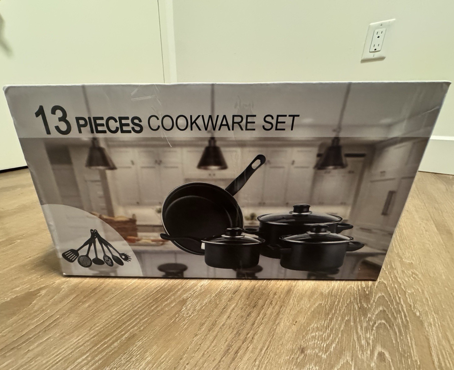 13-Piece Black Nonstick Aluminum Cookware Set w/ Lids, Pans, Utensils