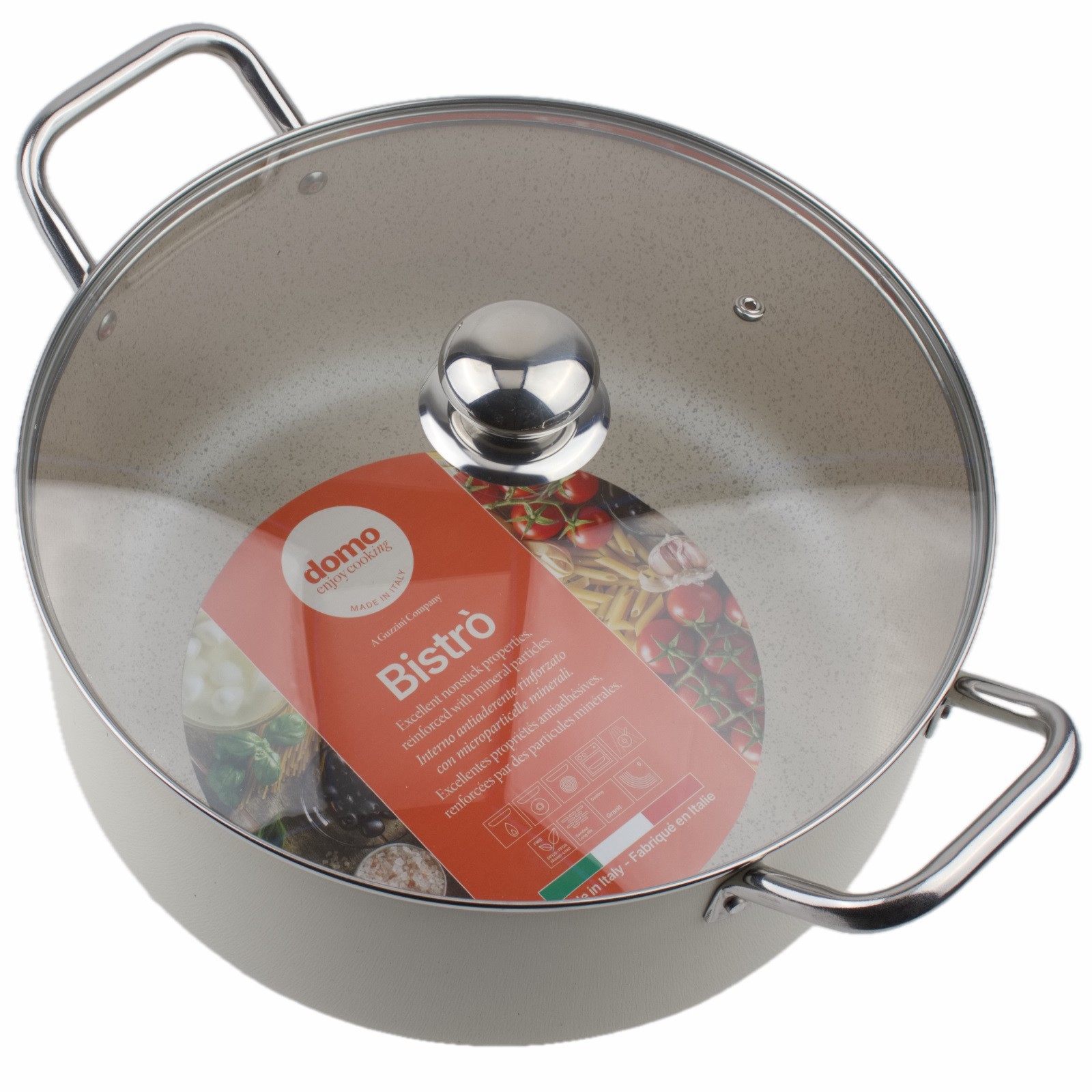 Domo Cast Aluminum Braising Pan Pot with Lid Italy 12.5″ Tan