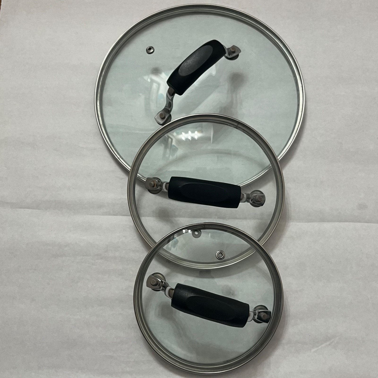 COOKING Tempered Glass Pot LID Replacement 3 set lot 9 3/8, 6 1/4, 5 3/8 lids