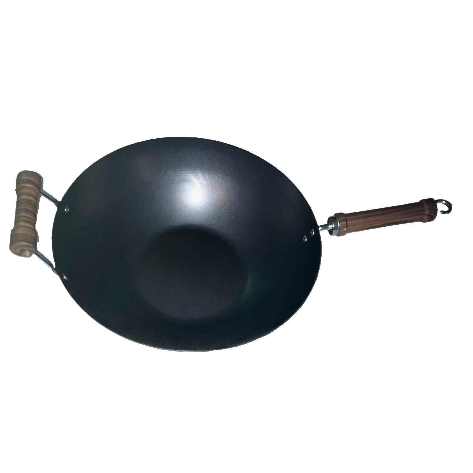 Black Non-Stick Metal Round Bottom Wok, Double & Long Handles, Gas/Electric