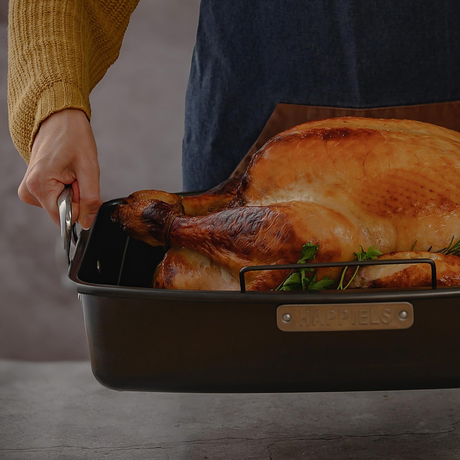 17 x 13 inch Roasting Pan with Rack, 2025 lb Large Turkey Roasting Pan for Ov…