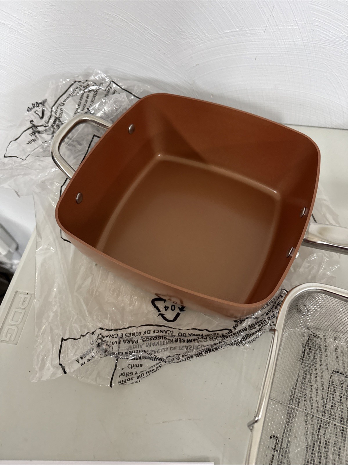 Copper Chef 9.5″ Square 4″ Deep Fry Pan Skillet Glass Lid, Basket &ibooklet NEW