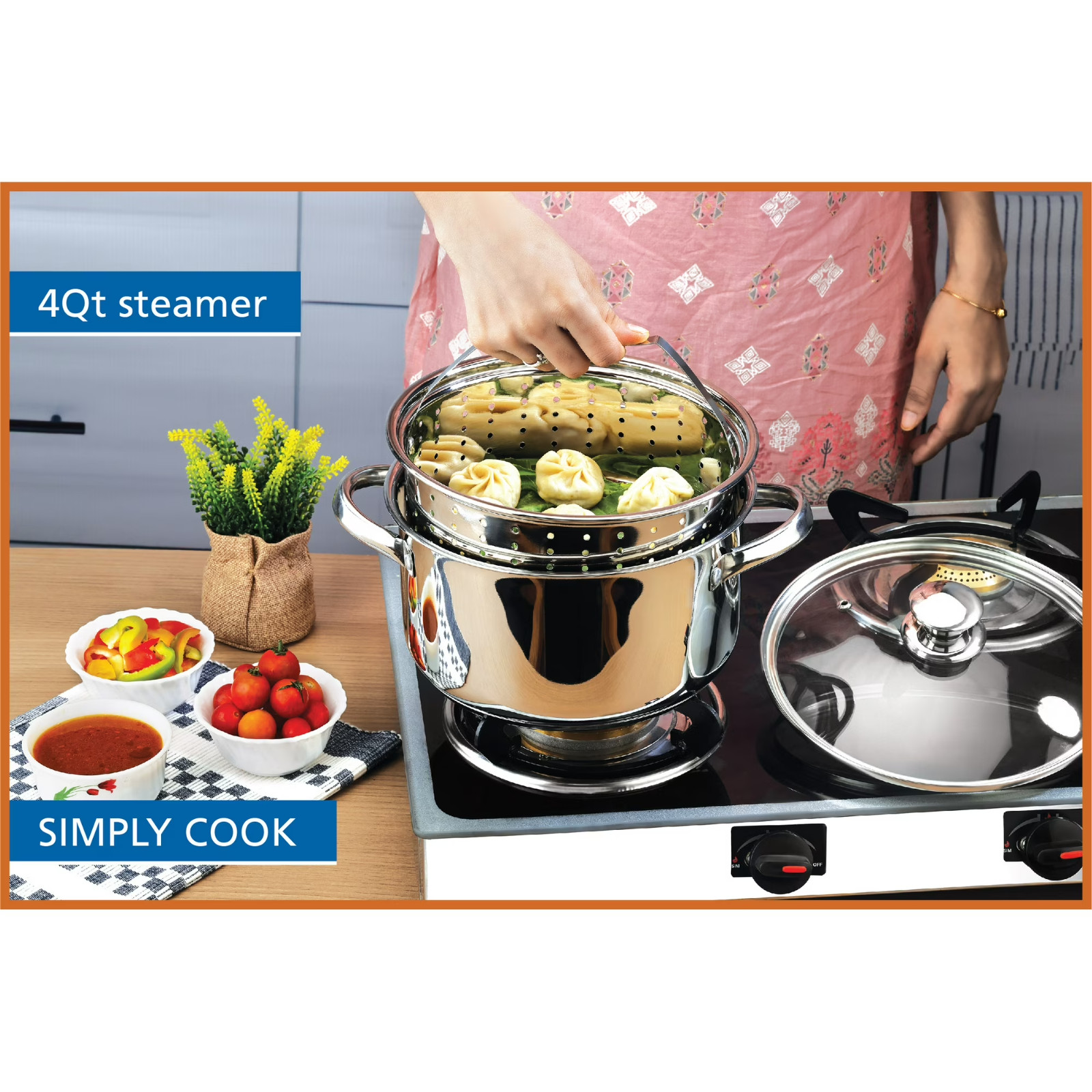 Mainstays Stainless Steel 4-Quart Steamer Pot with Glass Lid, Induction Compatib