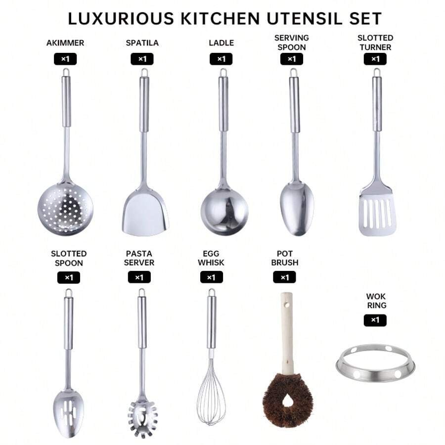 TIROTO 12.6″ Carbon Steel Wok Set 11pc Stir Fry Pan with Lid Induction Gas NEW