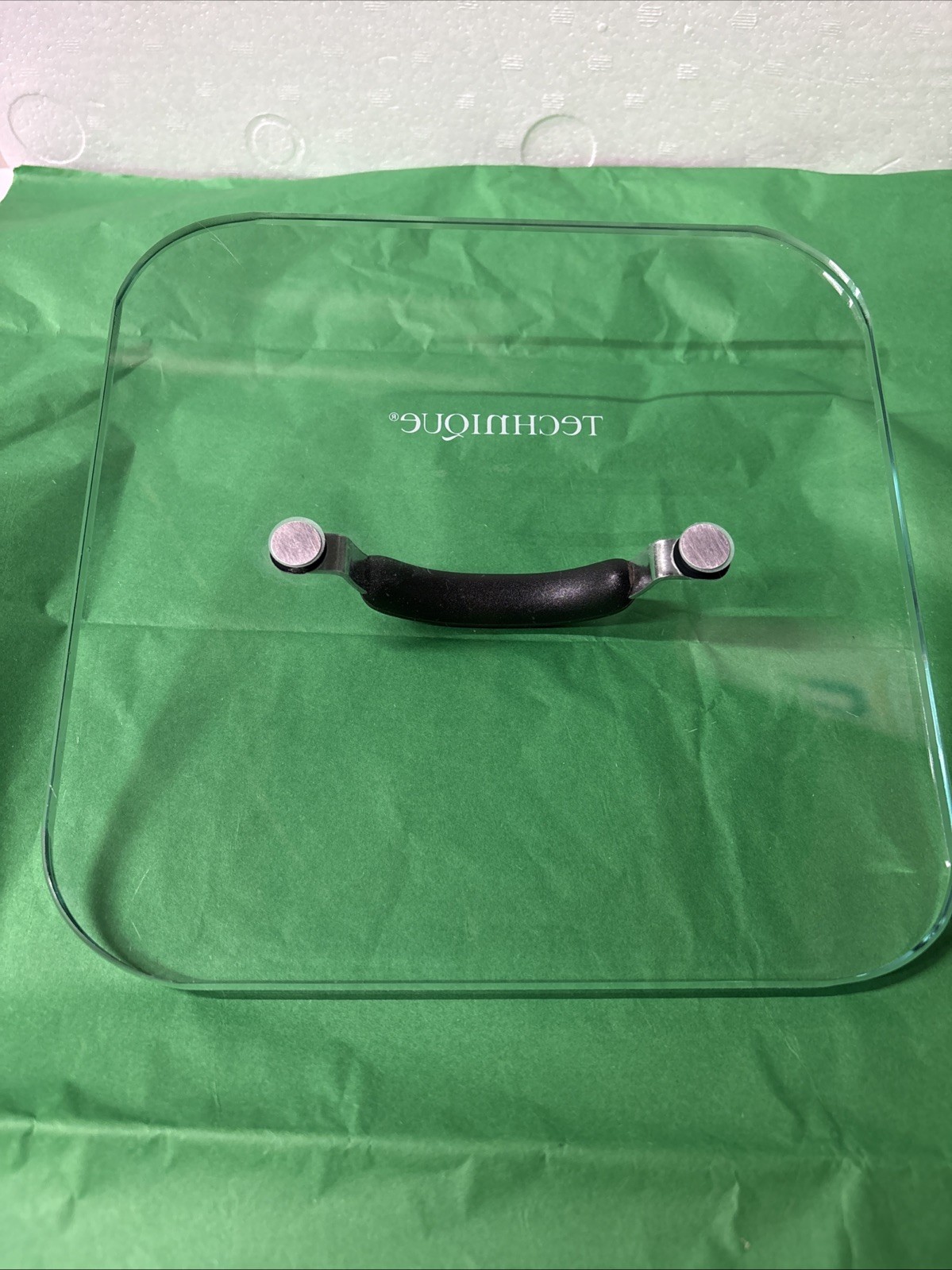 Technique Glass Weighted Press Lid 9” Square 7/8” Thick 2.14 Pounds