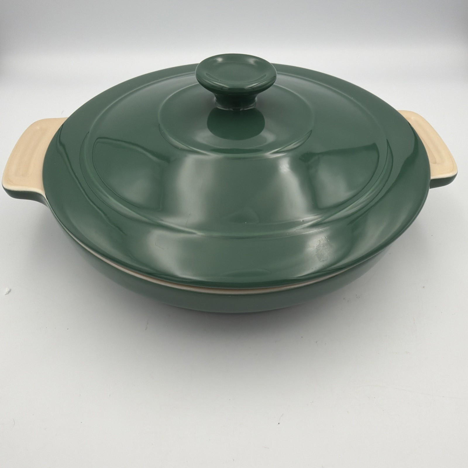 Olive & Thyme Dark Green & Tan Stoneware Roasting Dish Pottery