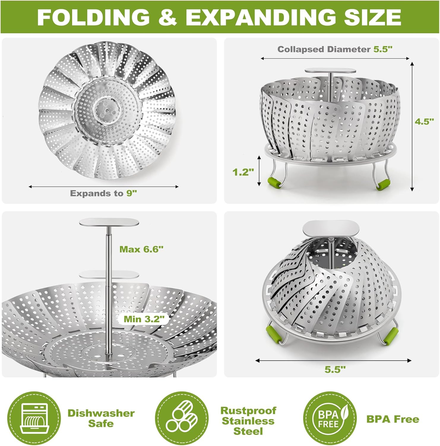 Pavsrmy Steamer Basket, 3Rd Generation Stainless Steel Vegetable Steamer with Ex
