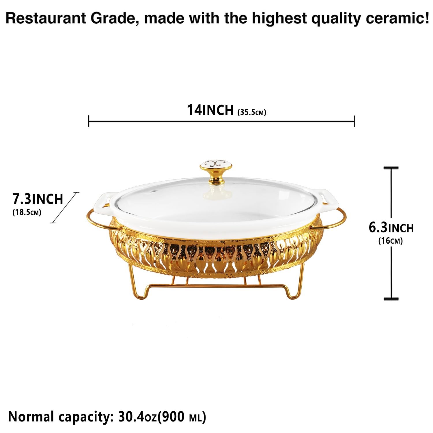 Jinsongdafa 10 X 7 Ceramic Oval Casserole Dish Glass Lid And Gold Rack 30 Ounce