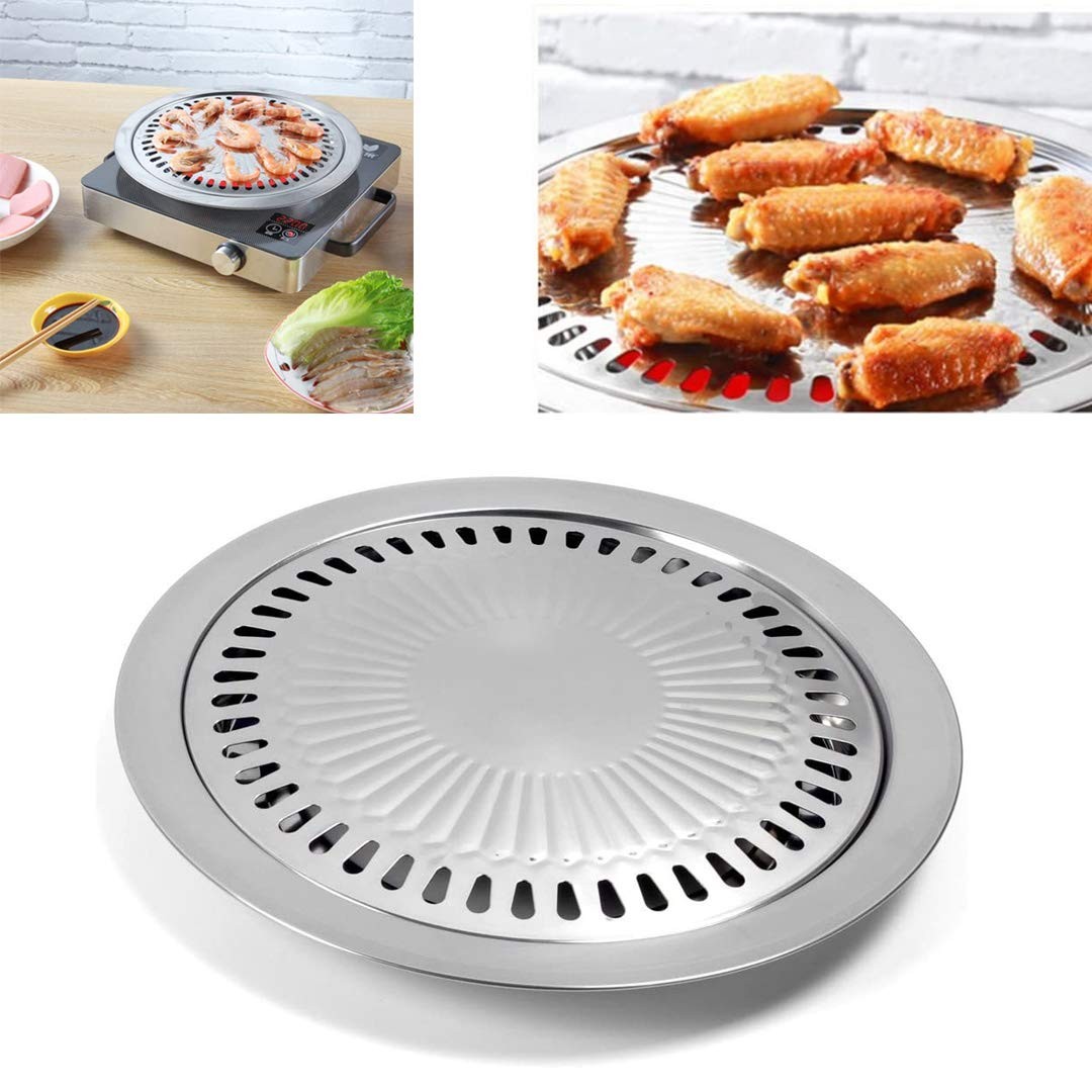 Korean BBQ Grill Pan Stainless Steel Non-Stick Round Smokeless Roasting