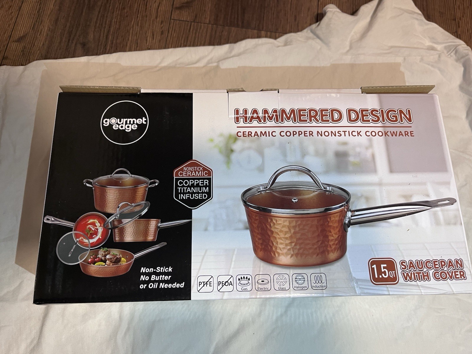 Hammered Copper Casserole Gourmet Edge 1.5qt – Non-stick Ceramic titanium