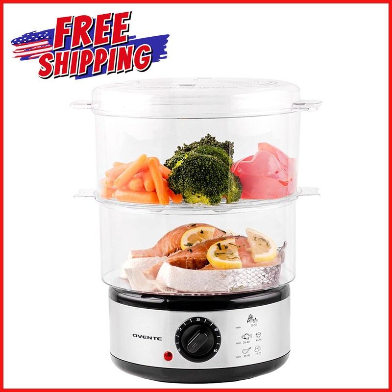 2-TIER ELECTRIC FOOD STEAMER Warmer Vegetables Fish Cooker Stackable 400W 5Quart