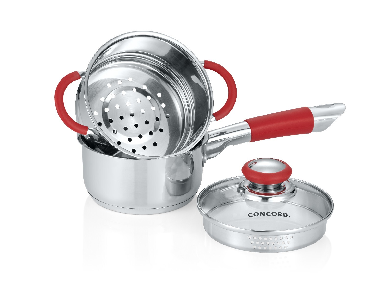CONCORD Simple Pour Stainless Steel Saucepan with Steamer Tier