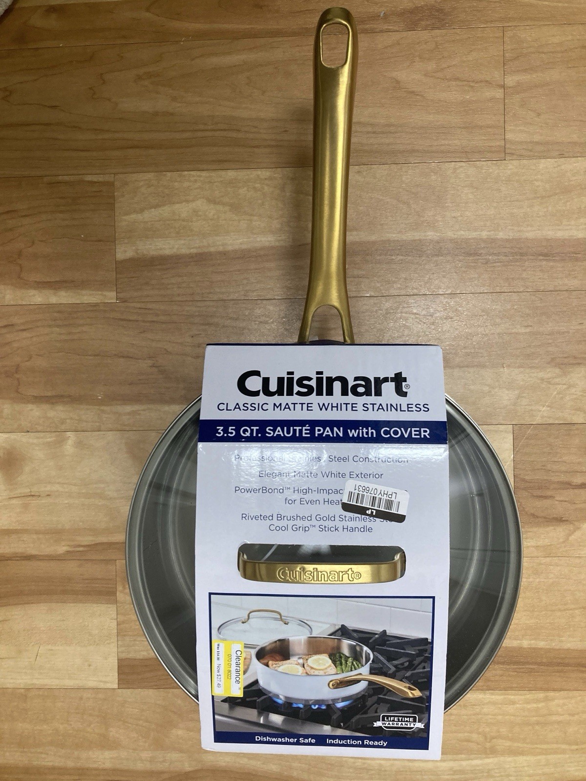 Cuisinart Classic Matte White & Brushed Gold 3.5qt Stainless Saute Pan w/Cover