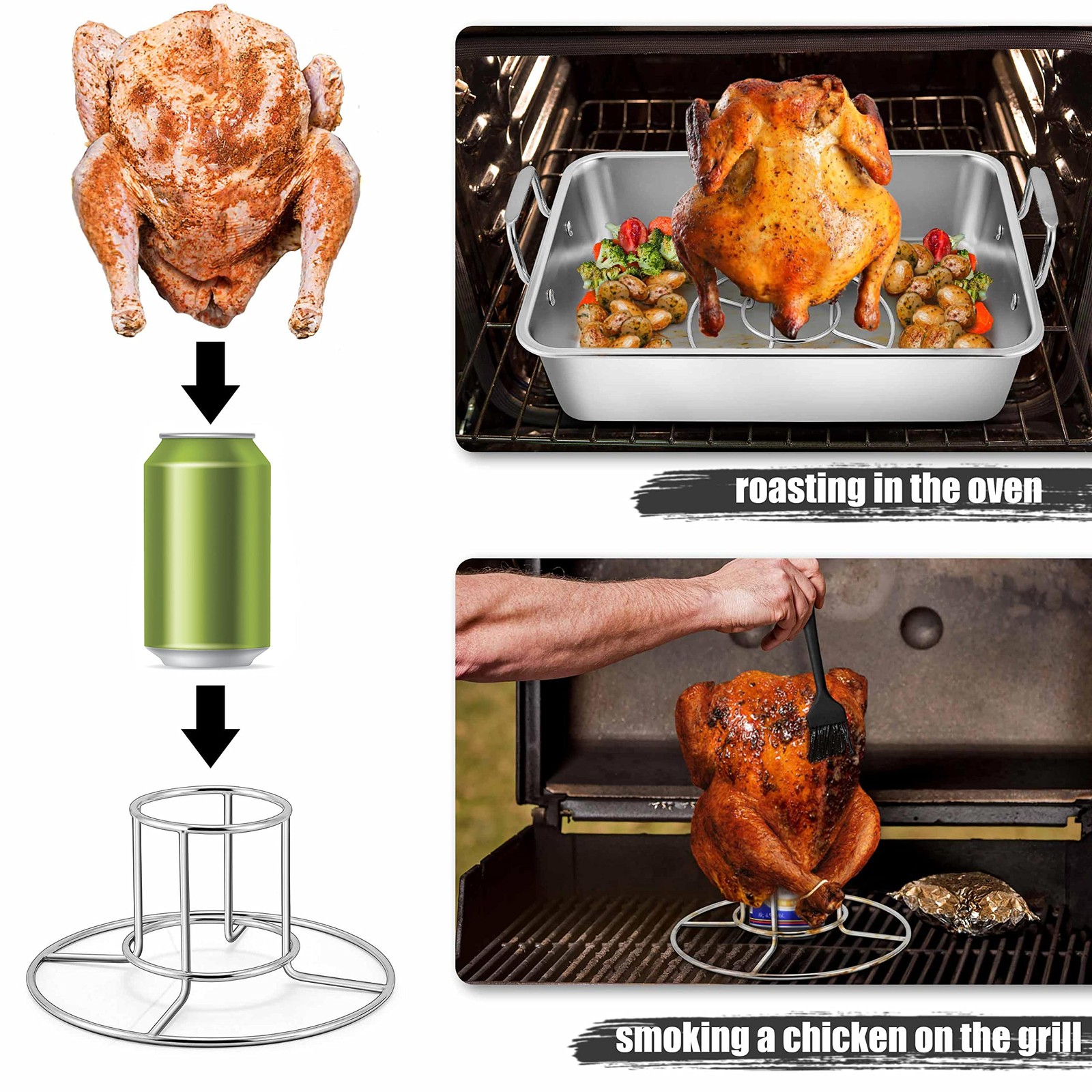TeamFar Roasting Pan, Large Turkey Roaster Pan Stainless Steel Large, Silver