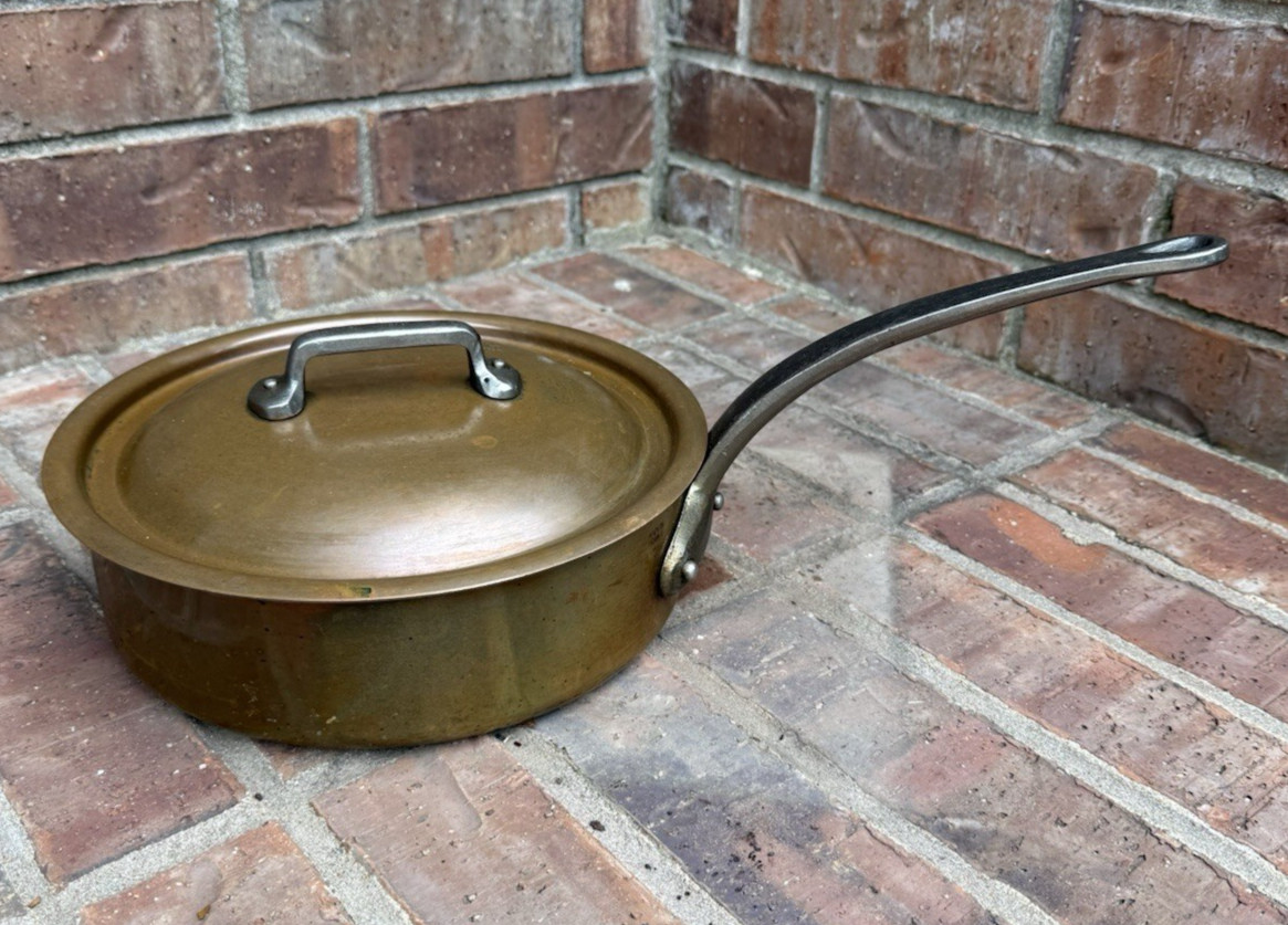 Made in France COPPER Cookware Deep Frying Saute Pan 3.5 QT 9.5″ 6.5 lbs w/ Lid
