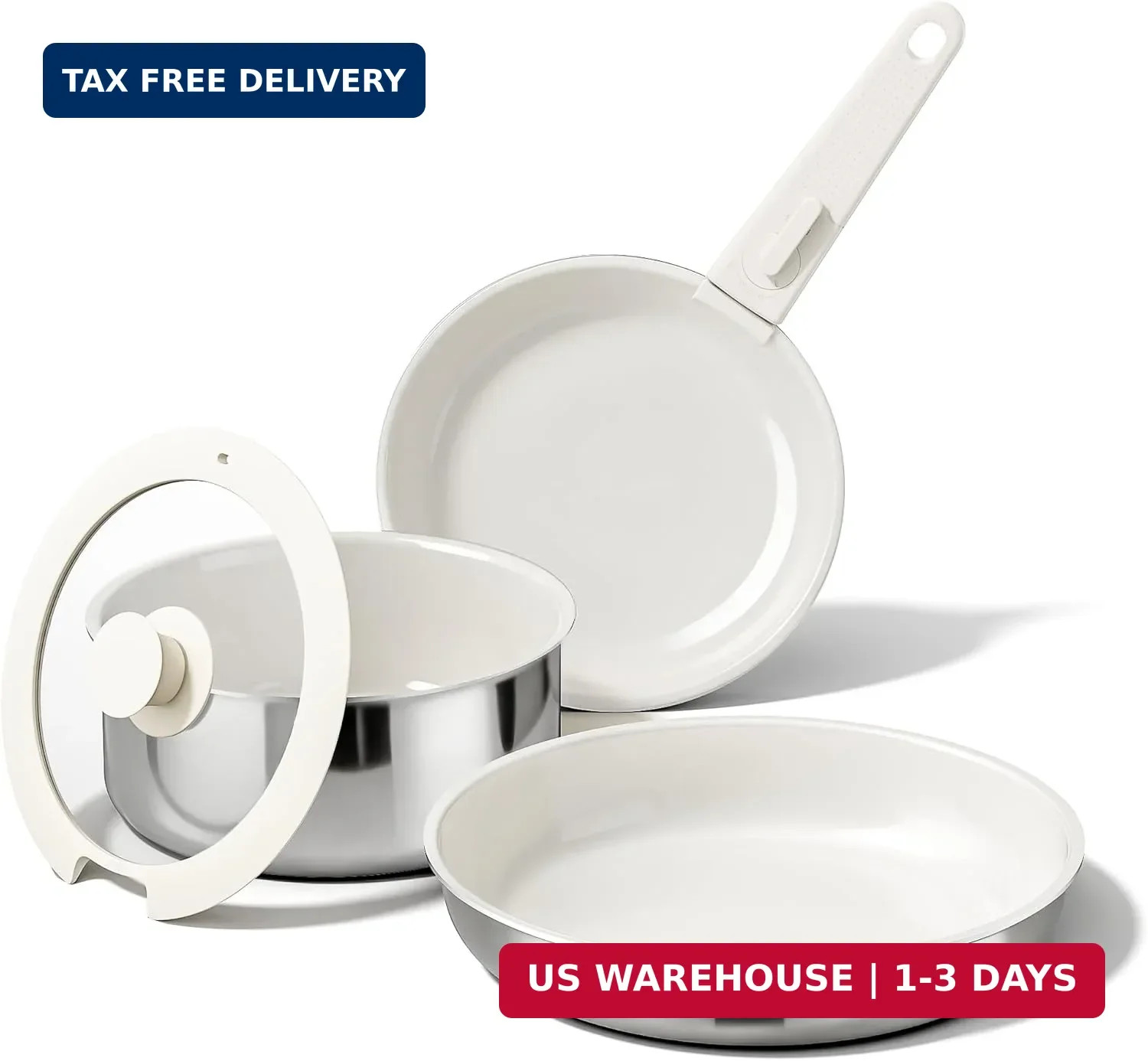 5PCS Pots and Pans Set Non Stick, Diamond-Titanium Ceramic Cookware Set & 3 Laye