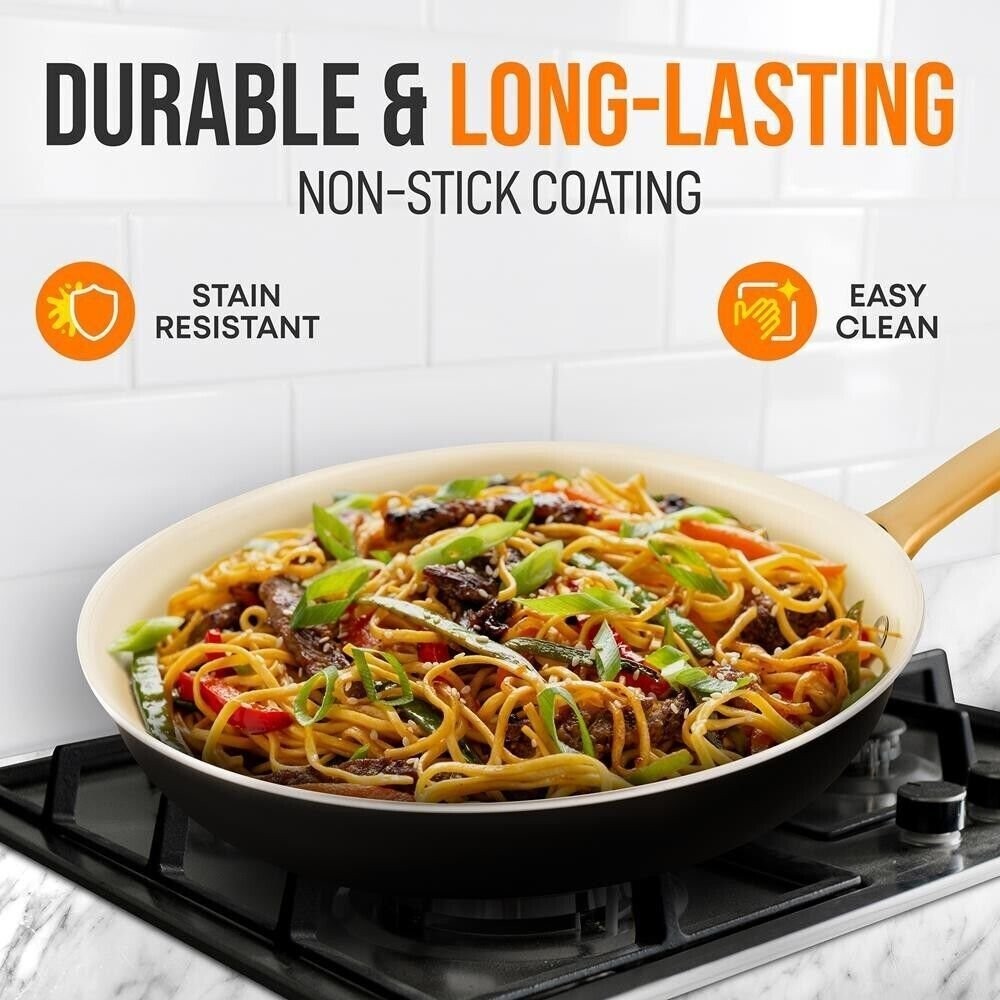 NutriChef 10.9”x18” Fry Pan w/ Lid, Durable & Long-Lasting Non-Stick Coating