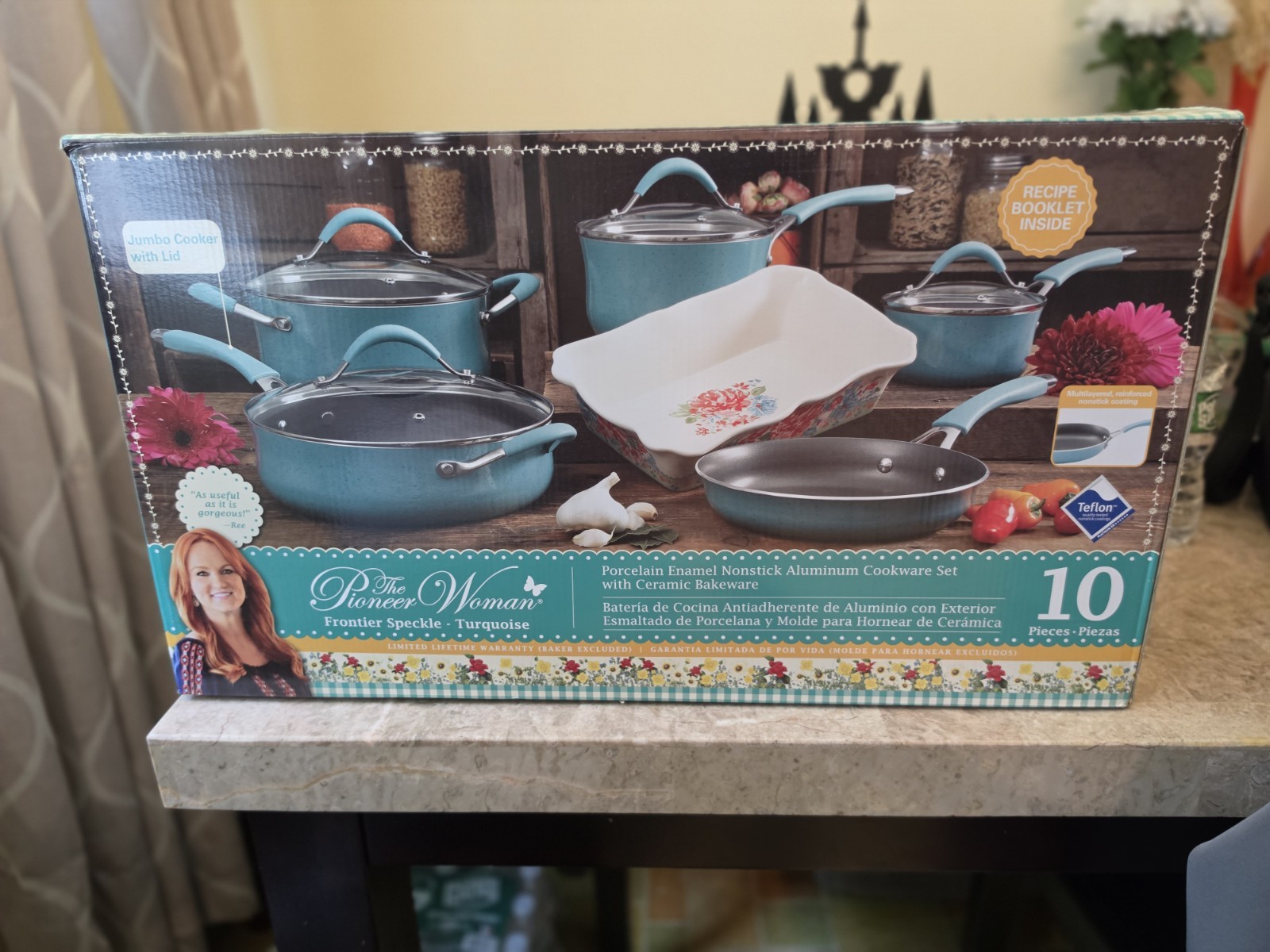The Pioneer Woman Frontier Speckle Aluminum 10-Piece Cookware Set, Turquoise