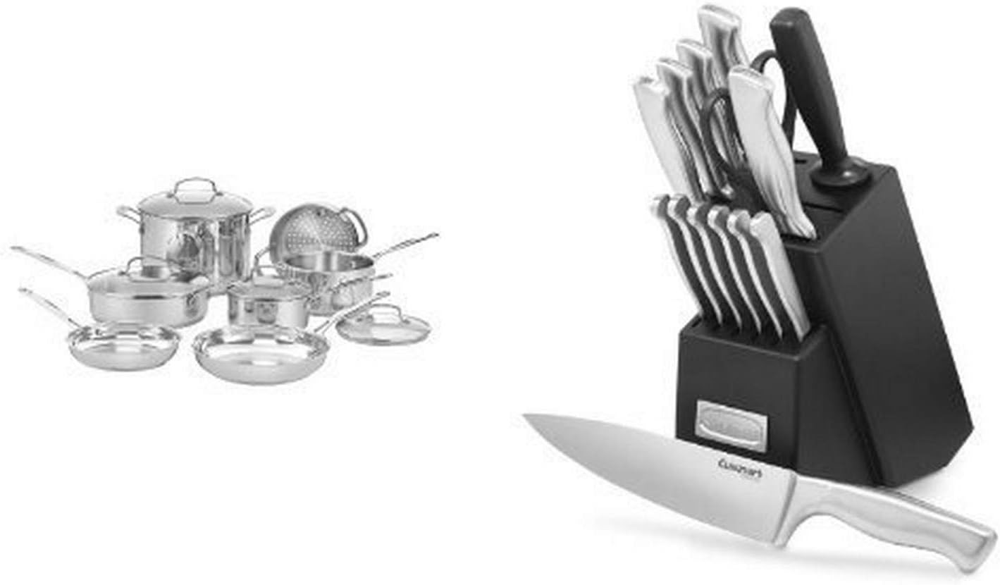 Cuisinart 11-Piece Stainless Cookware Set & 15-Piece Block Set Bundle