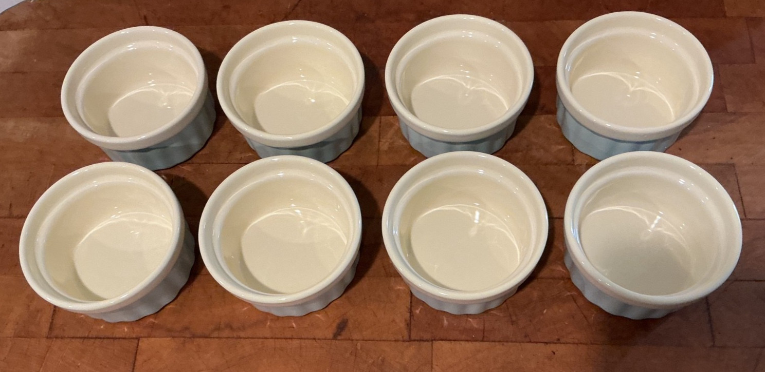 Set of 4 Light Blue & Cream 8 Ounce Ramekins Natural Elements from Kitchen Kraft