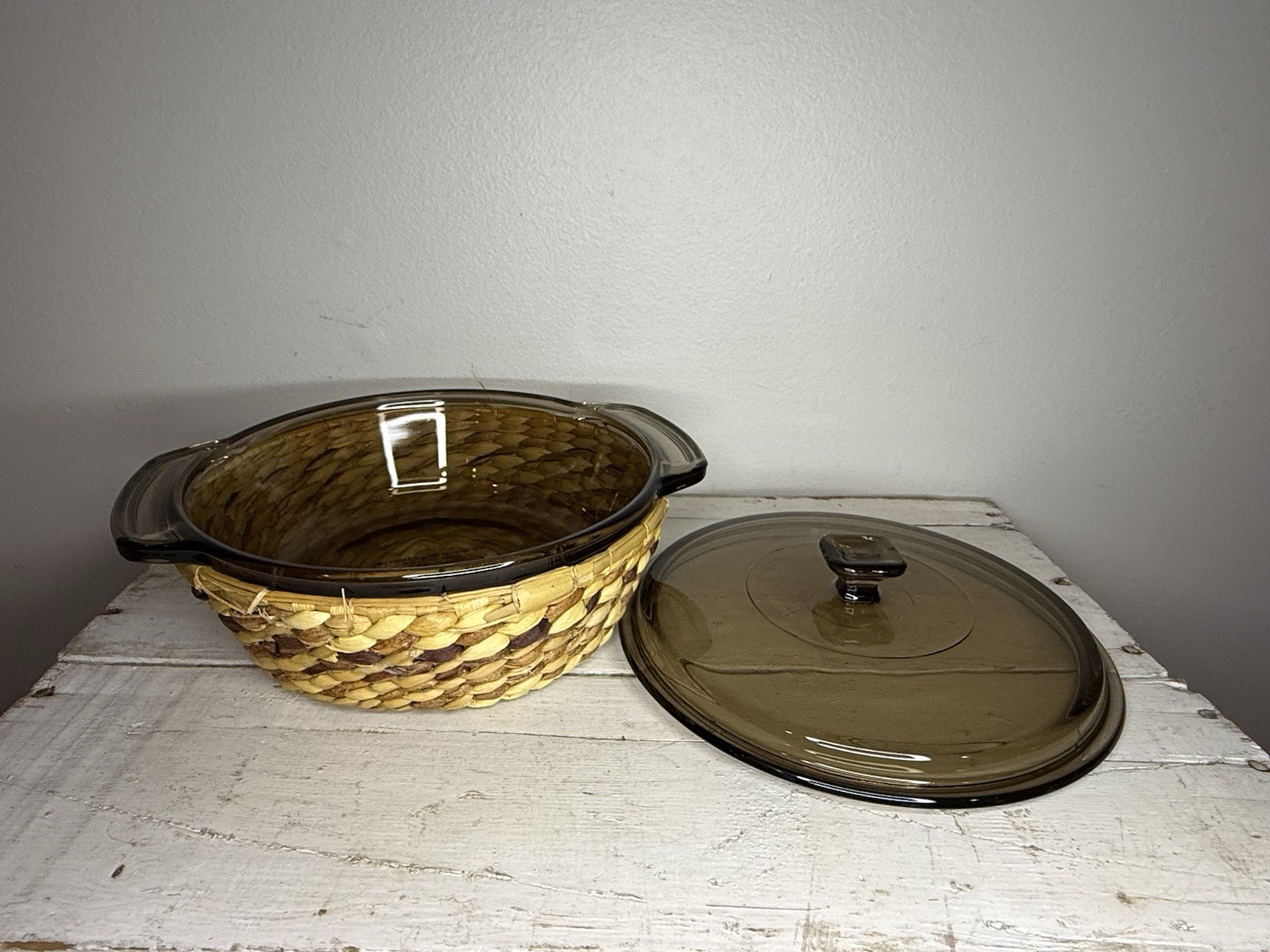 Vtg Anchor Hocking Basket Buffet Harvest Amber 1.5qt Casserole New in Box M400