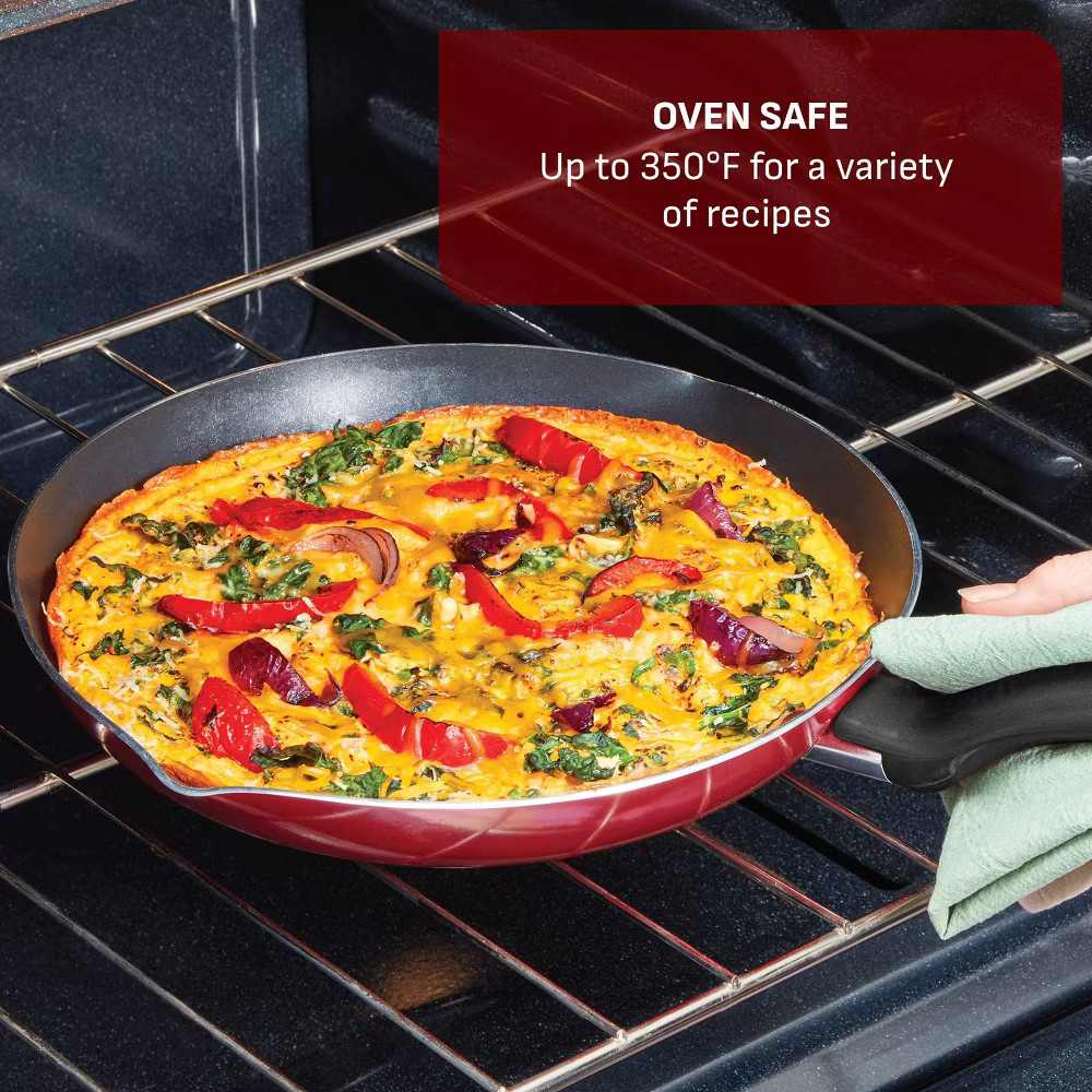 T-Fal 12pc Simply Cook Nonstick Cookware Set Red: Aluminum Ergonomic