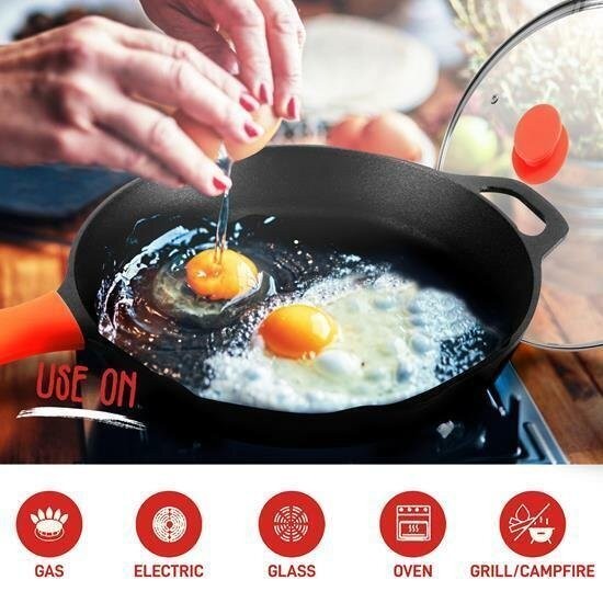 NutriChef 18.11″x12.44″x2.32″ Gray Iron Frying Pan – 500°F Oven Safe, PFOA-Free