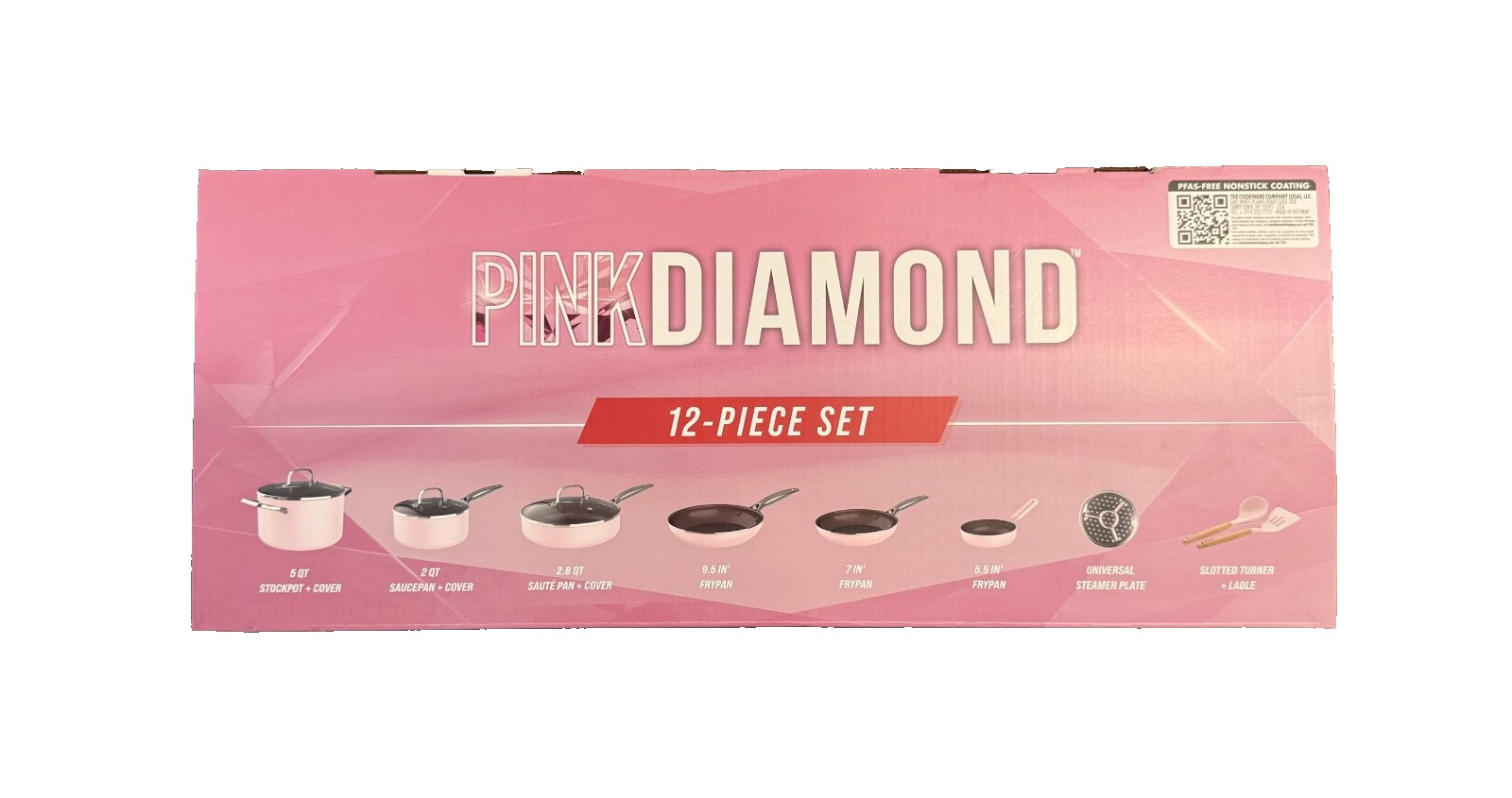 Blue Diamond Toxin-Free Ceramic 12-Piece Pots & Pans Cookware Set, Pink