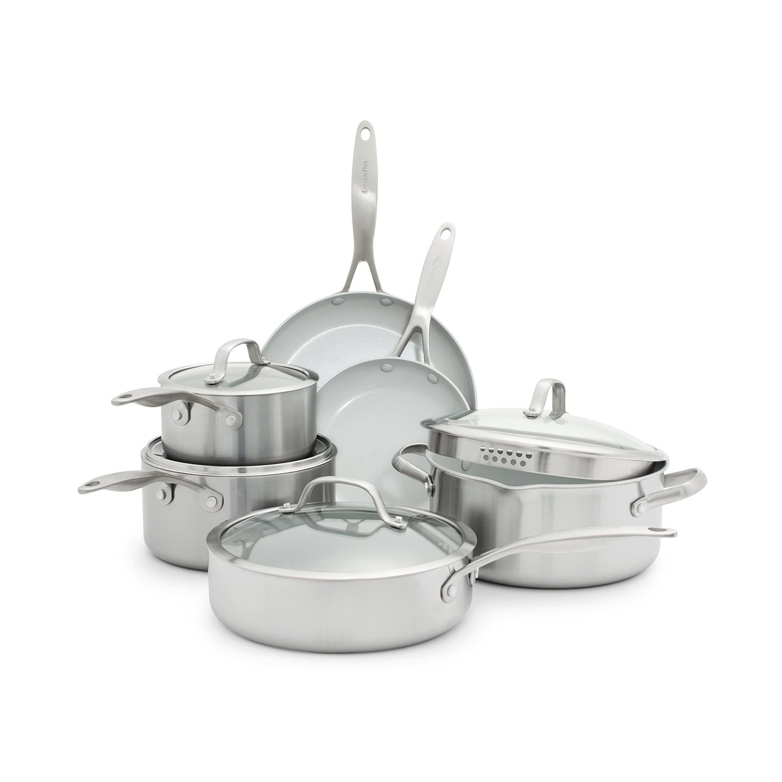 GreenPan Venice Pro 10 Piece Cookware Set, Stainless Steel Non-Toxic PFAS-Fre…
