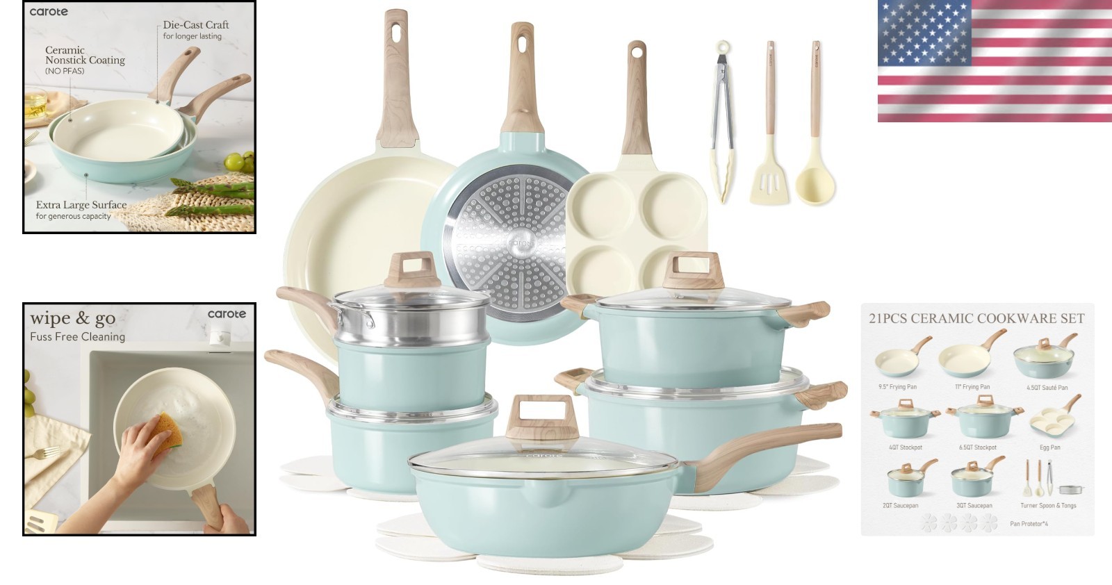 Elegant 21-Piece Ceramic Cookware Set with Non-Stick Finish – Effortless Cooking