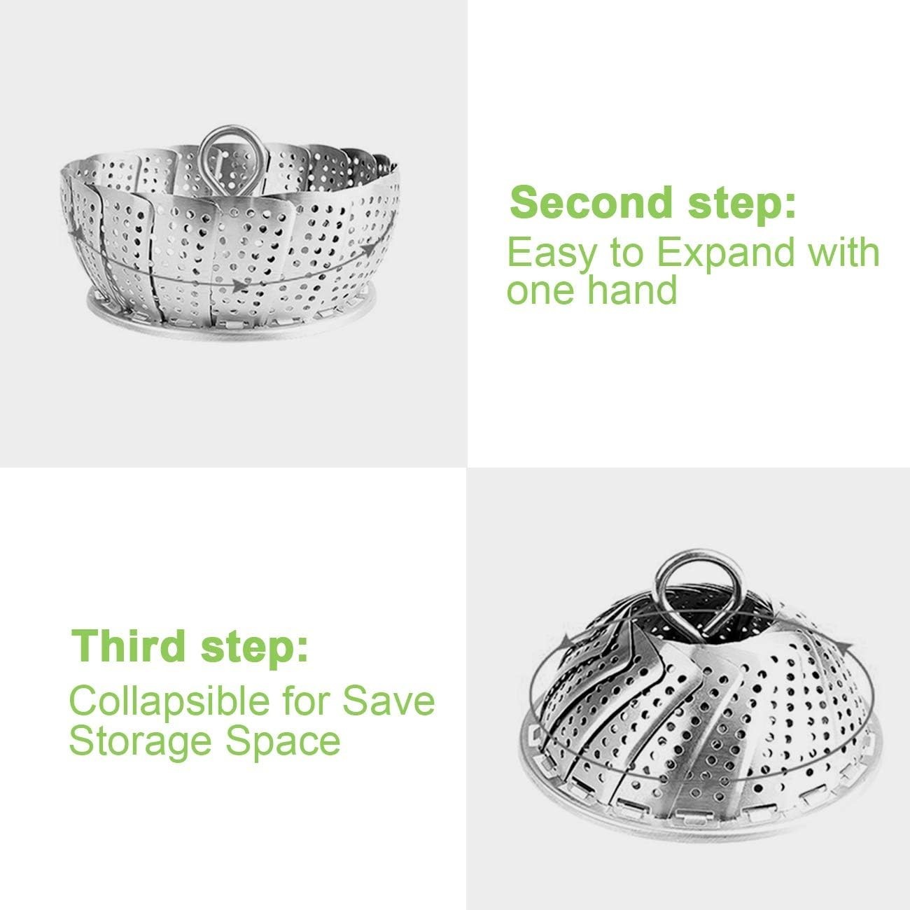 Compact Collapsible Steamer Basket for Healthy Cooking – Pots 5.1″ to 9.5″