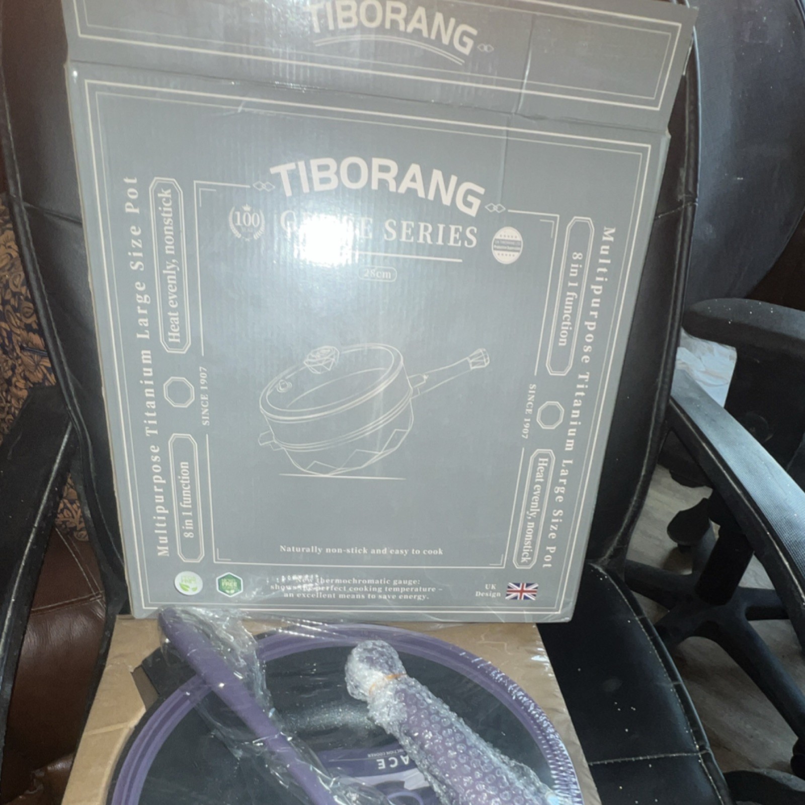 TIBORANG Titanium Nonstick Multipurpose Pot Purple Garage Series 28cm with Lid