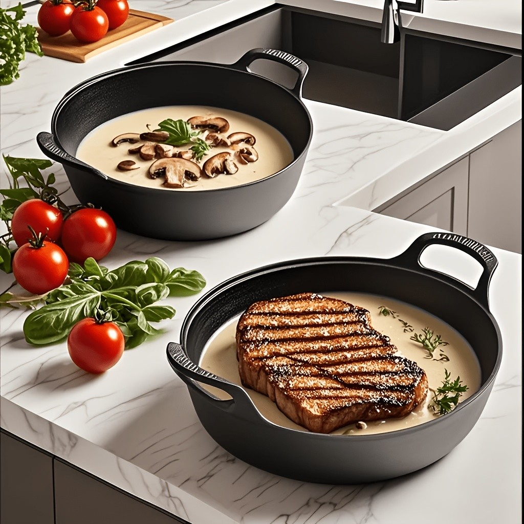 2-Piece Heavy-Duty Cast Iron Wok Set, 7.87in & 11.81in Traditional Uncoated