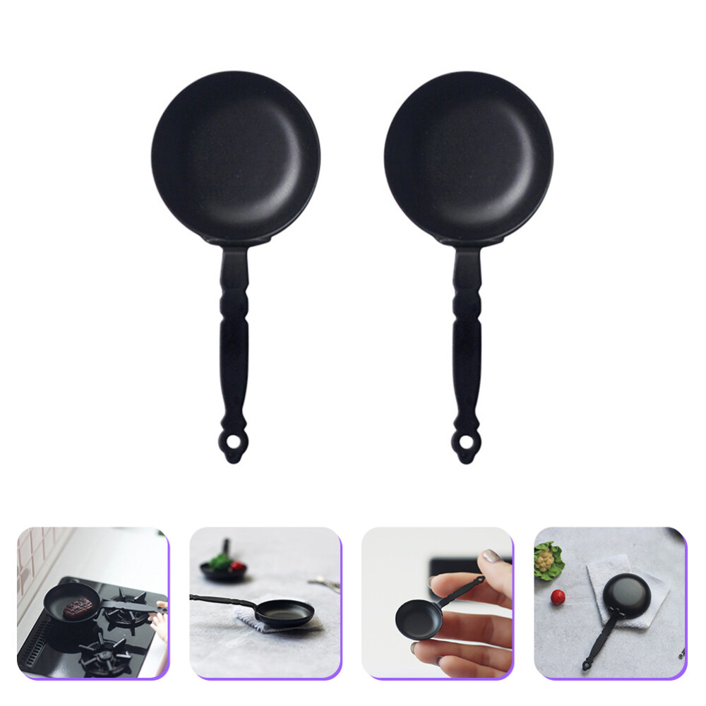 2PCS Miniature Cookware Pretend Play Frying Pan Miniature Cast Iron Skillet