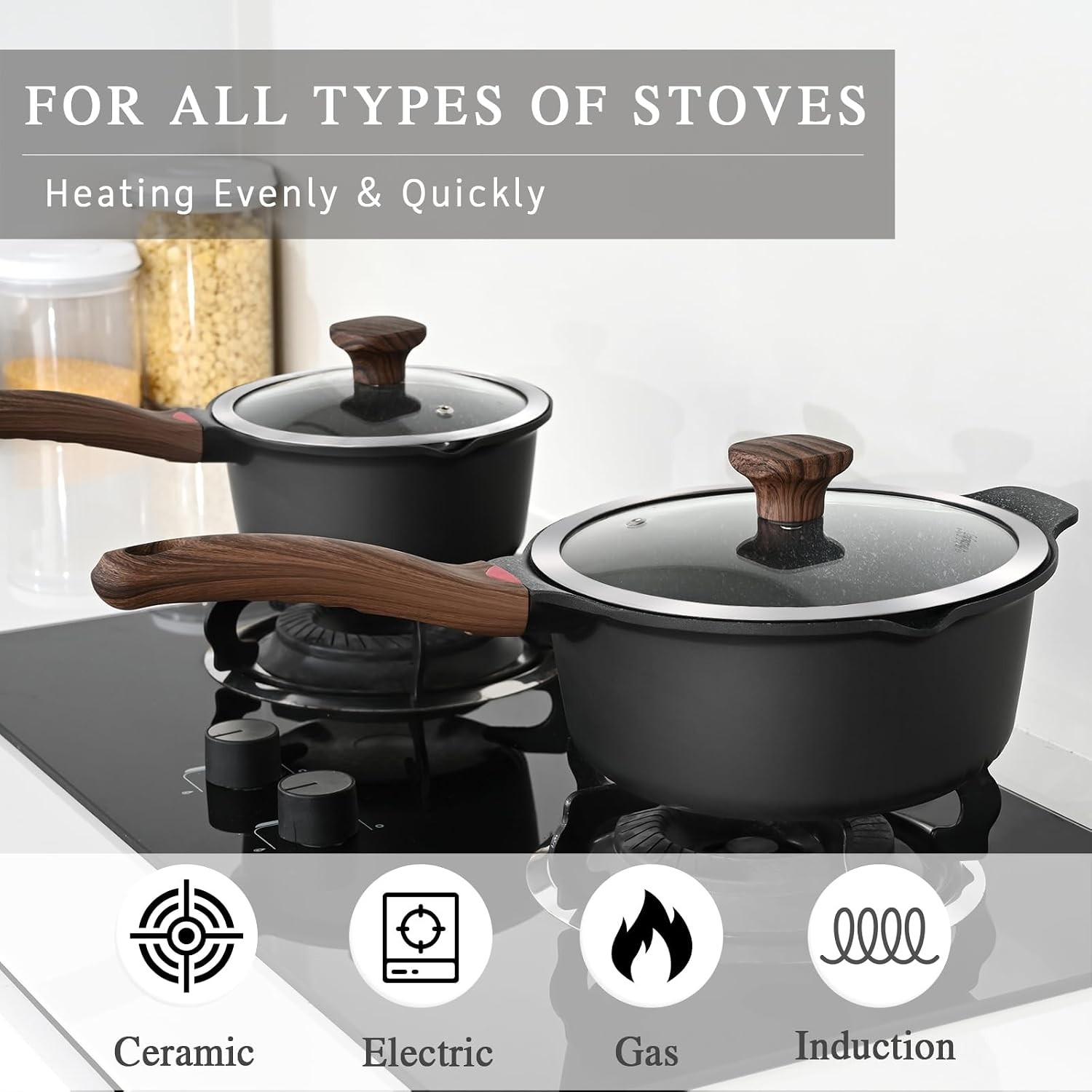 Nonstick Stockpot with Lid 4 Quart Large Saucepan Stay Cool Handle Quart