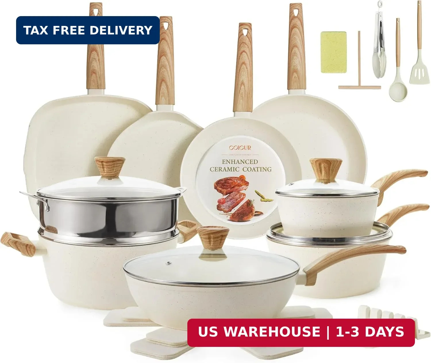 26Pcs Pots and Pans Nonstick Ceramic Cookware Set Nontoxic Kitchen Cooking Set w
