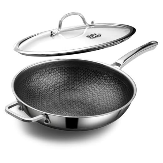 Wok pan,Hybrid 12 inch Wok with Lid, PFOA Free Cookware,non 12 Inch Wok+Lid