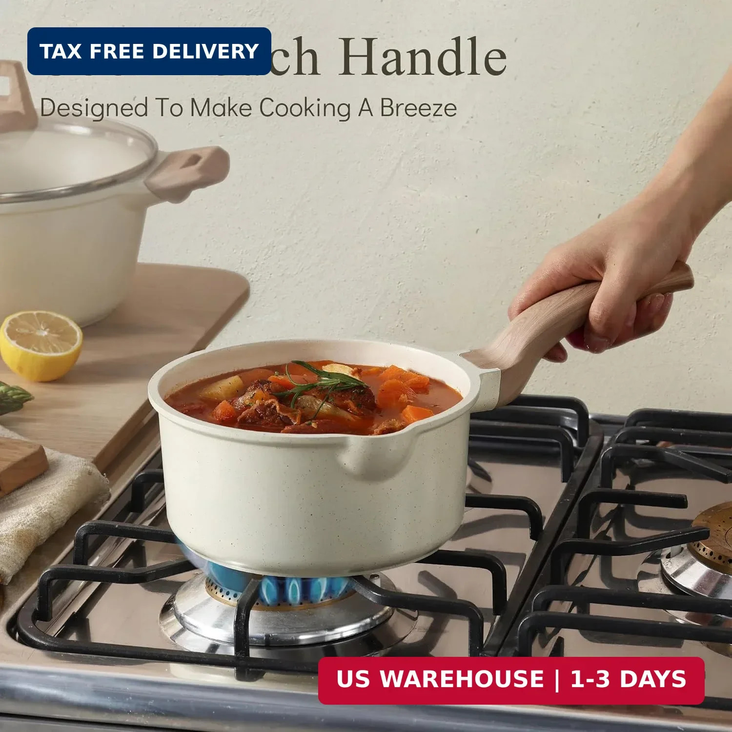CAROTE 1.5Qt & 3.0Qt Sauce Pan Sets with Lid Cooking Pots Nonstick Saucepans Coo