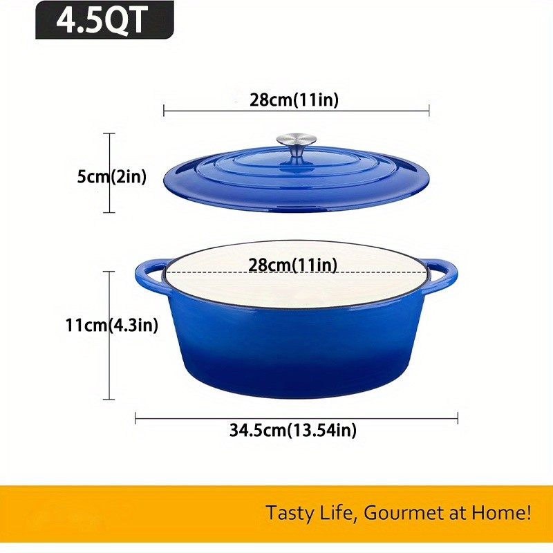 Enamel Stew Pot with Lid, Dutch Oven Pot 4.5QT,