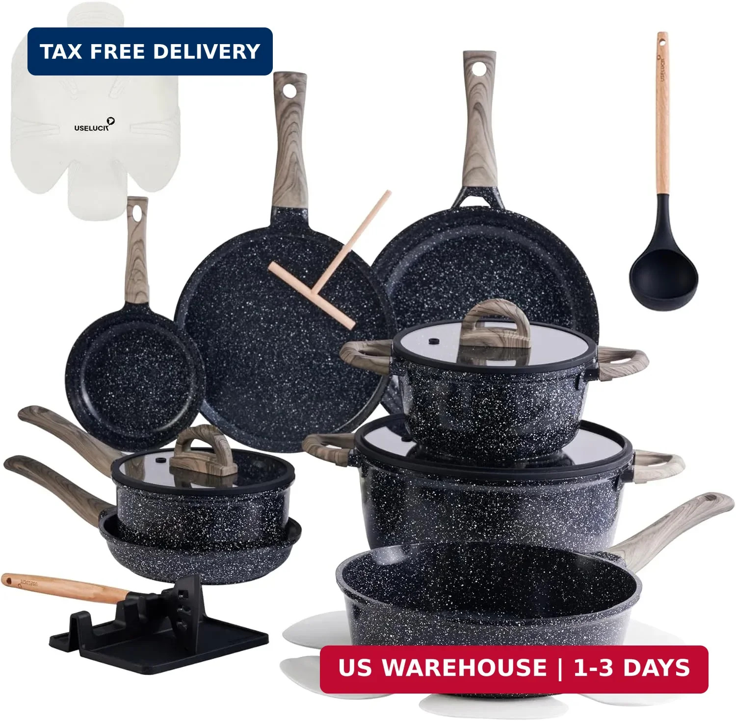 USELUCK Pots and Pans Set Non Stick Non-Toxic 22 Pcs Ceramic Cookware Sets Nonst