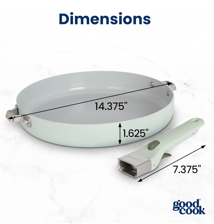 GoodCook 12″ Frypan Removable Handle Ceramic Nonstick Cookware Sage Green